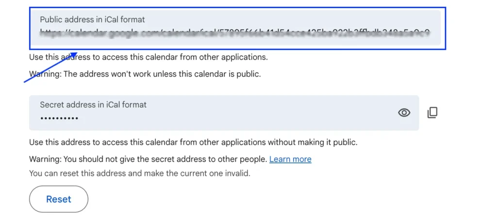 share google calendar with public address in ical formate